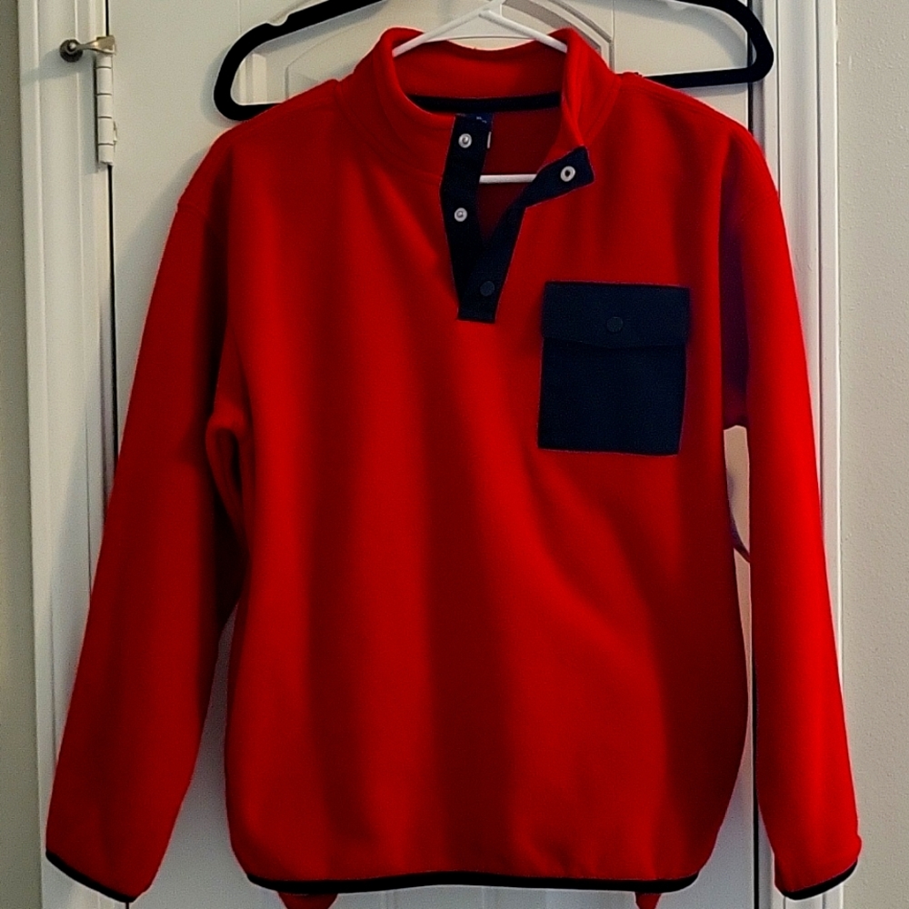 Old Navy pullover Fleece , Boy's XL 14-16, Red with dark blue trim